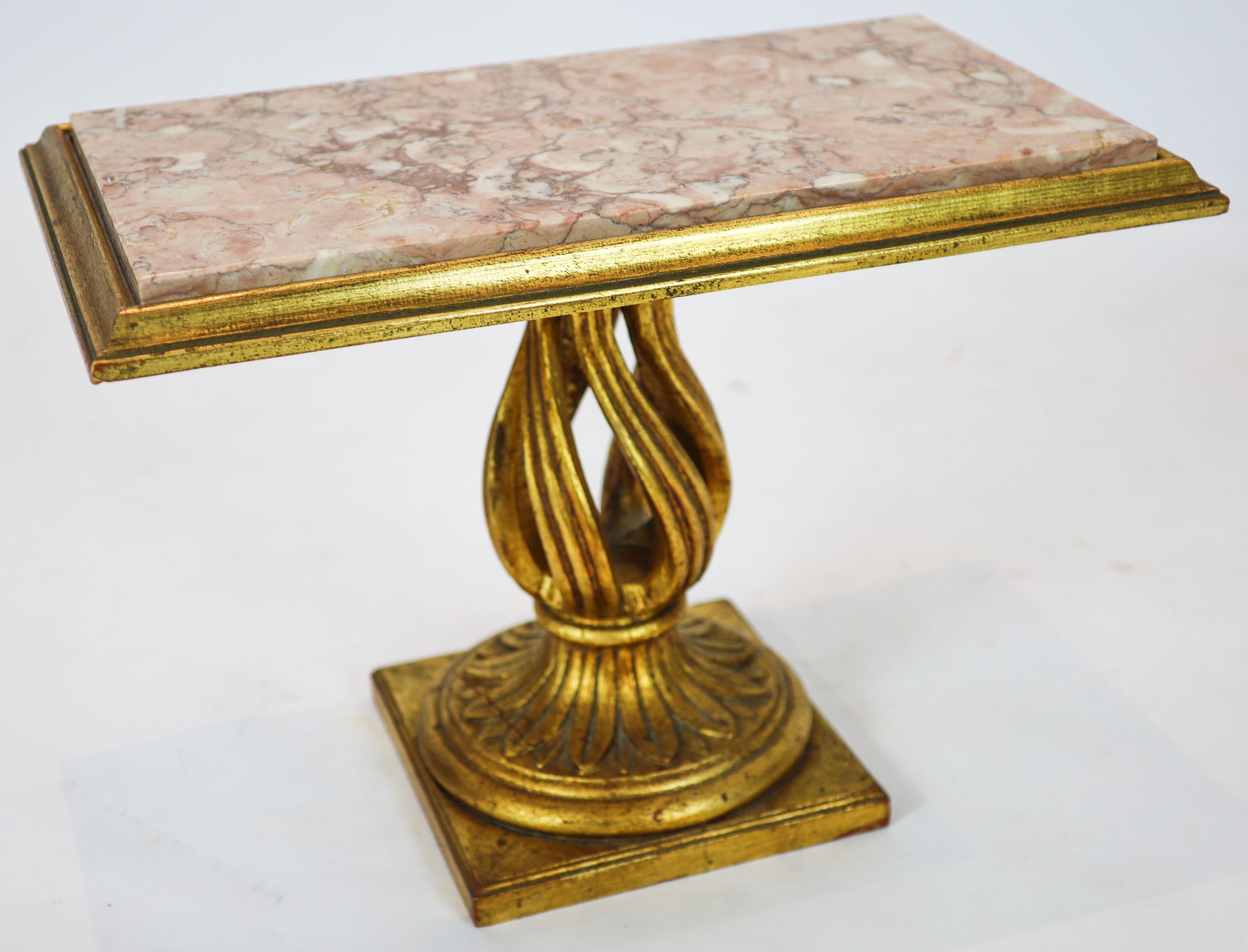 A Louis XVI style carved giltwood rectangular marble topped table, width 64cm, depth 37cm, height 45cm